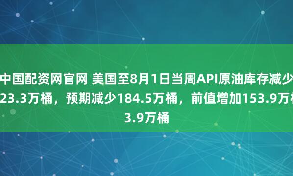 中国配资网官网 美国至8月1日当周API原油库存减少423.3万桶，预期减少184.5万桶，前值增加153.9万桶